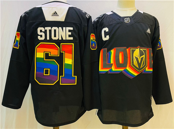 Men's Vegas Golden Knights #61 Mark Stone 2022 Black Pride night Stitched Jersey